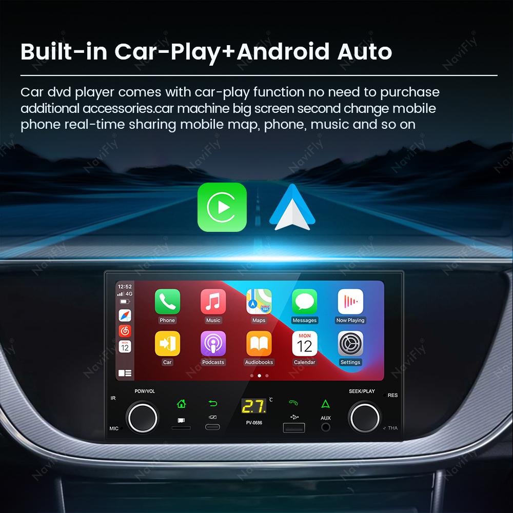 NaviFly For Universal 6.86" HD Touch Screen CarPlay Auto 2 Din Car Multimedia Video Player Supports Mobile Phone Charging GPS BT