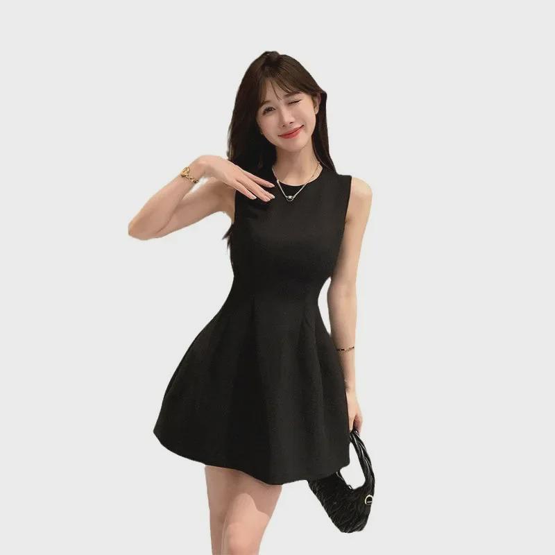 Korean Style Sleeveless Waist Dress - Summer Fashion Round Neck Skirt for Women