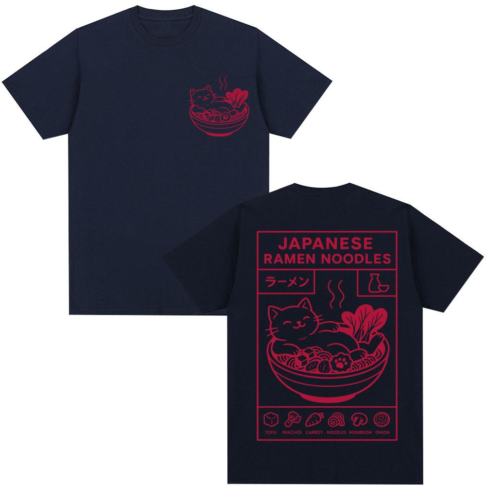 

Japanese Style Ramen Noodles Cat Funny T-shirts Men Women Fashion Harajuku High Quality T Shirt Oversized Cotton Casual T-shirt 4XL