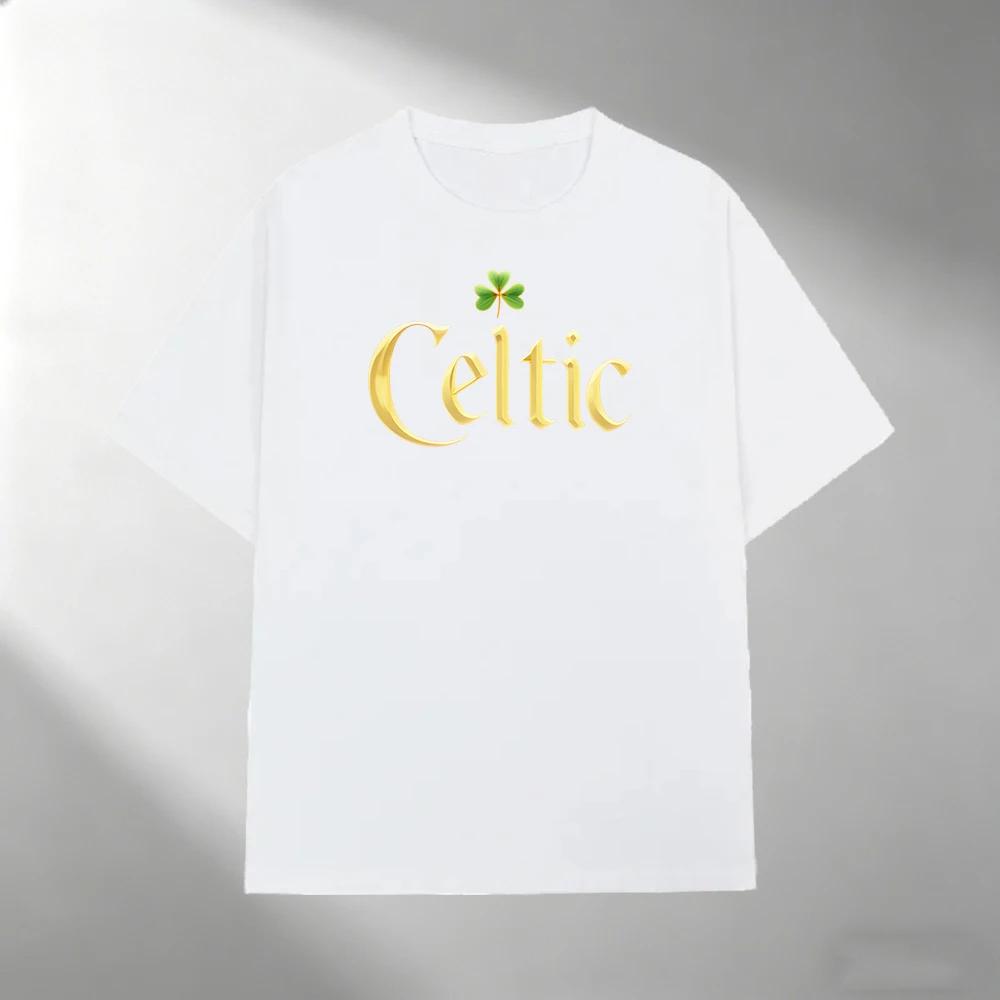 Unisex Pure Cotton T Shirt Fashion Celtic Clover Pattern Print Short Sleeve Tops Casual Streetwear Loose Male Summer Tee Clothing