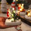 Resin Christmas Village Houses Mini LED Light New Year Micro Landscape Snow View Santa Claus Xmas Ornament Desktop Decor