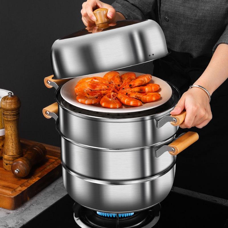 **Two-Layer Anti-Scald Handle Stainless Steel Steamer Pot**