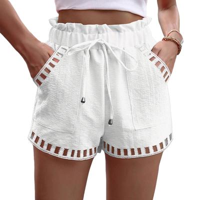 Pantaloni scurți casual uni pentru femei, pantaloni scurți de vară cu șireturi