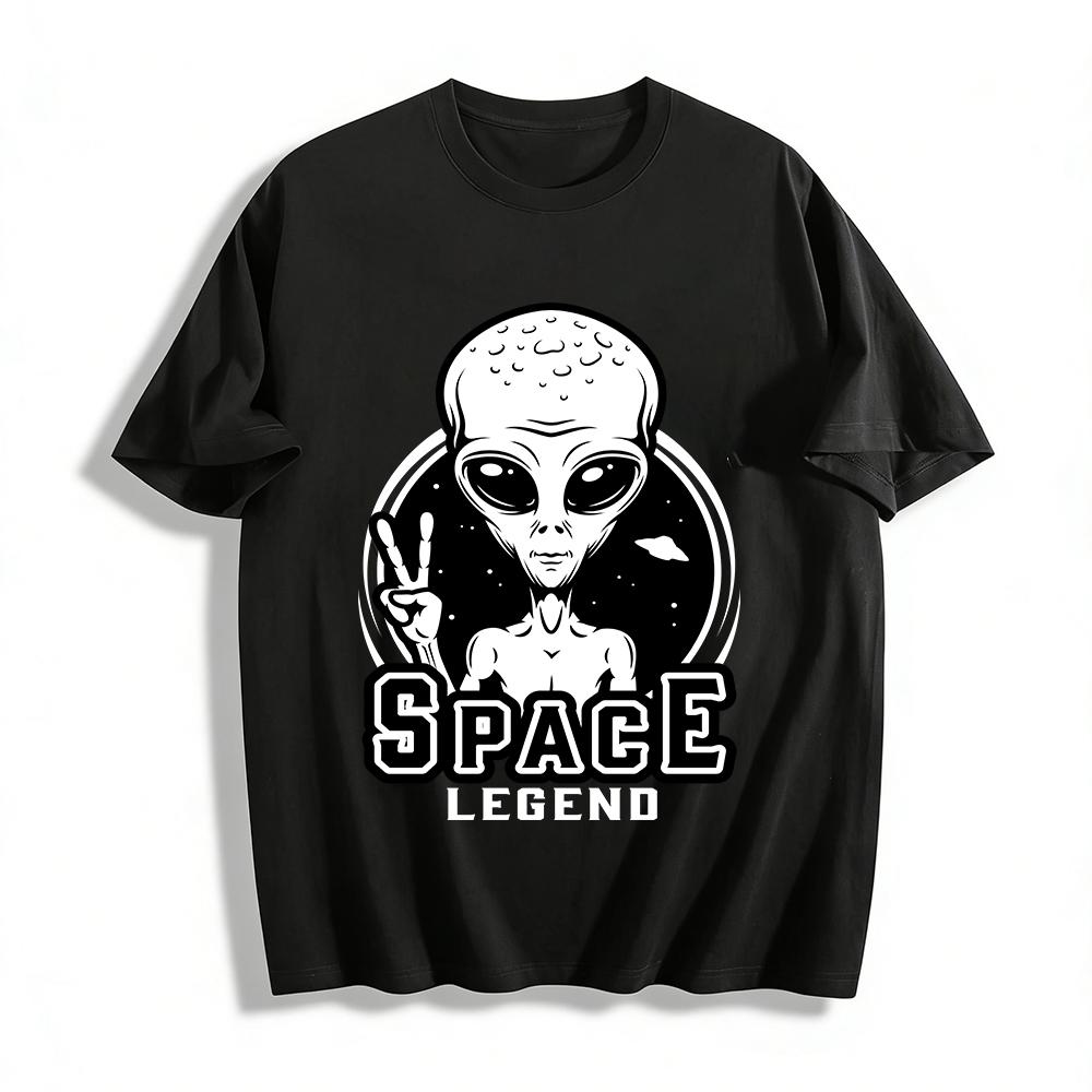 

Alien Peace Sign Print T-shirt Space Theme Casual Tee For Men Women Pure cotton T-shirt XXS