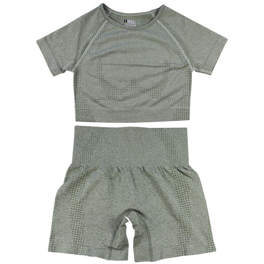 Seamless Women's Yoga and Fitness Two-Piece Set: Short Sleeve Top and Shorts