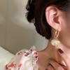 Gold Zircon Bowknot Stud Earrings With Red Pearl Flower Festive Christmas Jewelry Gift For Women