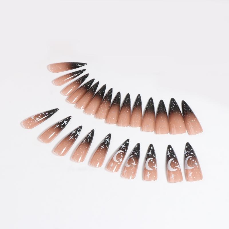 24Pcs Stiletto Fake Nails Coffin Nails Halloween False Nails Punk Full Cover Artificial Press On Nails for Women Girls