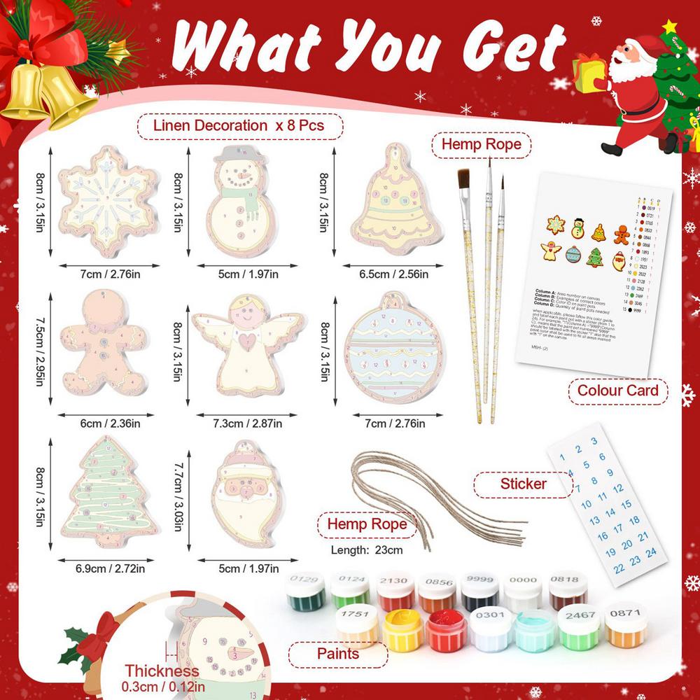 

8pcs Christmas Digital Painting Christmas Tree Decoration With Rope Christmas Tree Art Craft Ornaments Seasonal Decor білий