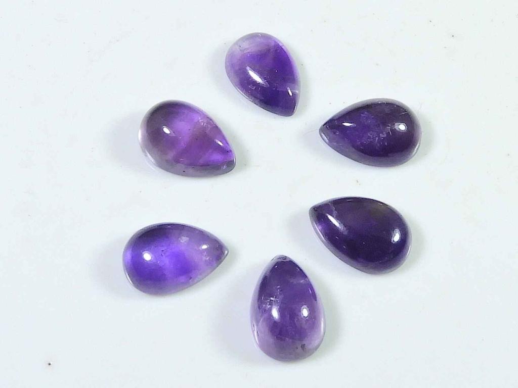 21Cts. Natural Amethyst Pear Crytsal Cabochon Gemstone 06Pcs Lot 08X12MM RQ-1769