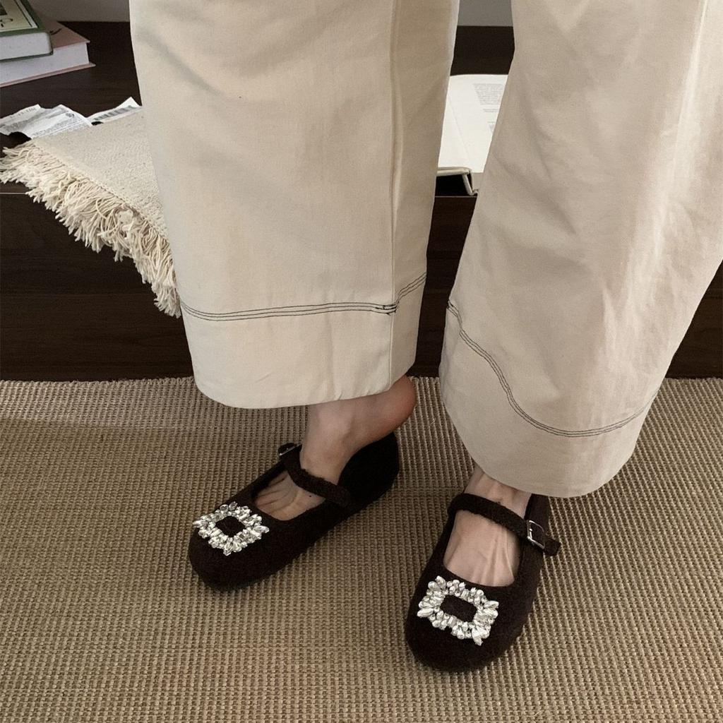 French retro flat-bottomed rhinestone single shoes women's spring new Korean version temperament late evening breeze fairy low-heeled Mary Jane shoes