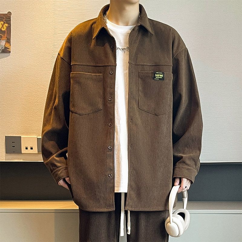 Men's Corduroy Casual Long-Sleeve Shirt for Autumn, Loose-Fitting Shirt Jacket by Mr. Mengmaite Hezi