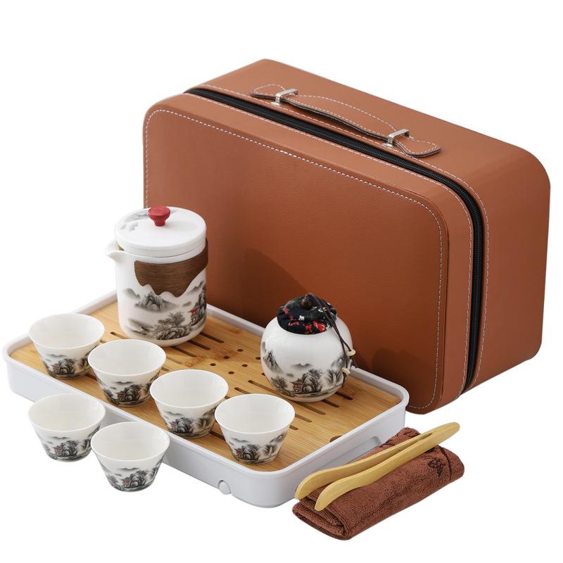 Portable travel tea set Kuaike cup Outdoor ceramic Kung Fu tea cup Full set of gift boxes Company business gifts