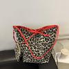 Korean Double Sided Leopard Print Bucket Shoulder Bag , Stylish Leopard Print Handbag for Women, Fashion Bow Large Capacity Crossbody Bag