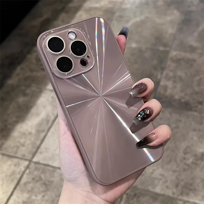 Luxury 6D Colorful Laser Aurora Case For iPhone 16 15 14 Plus 13 12 11 Pro Max Soft Bumper Shockproof Glass Camera Hard PC Cover