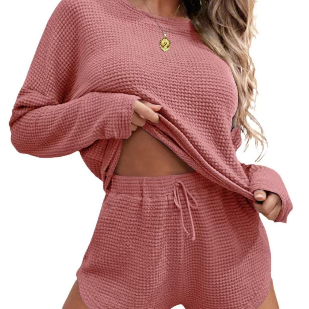 2025 Women's Solid Color Round Neck Casual Long Sleeve Pocket Set