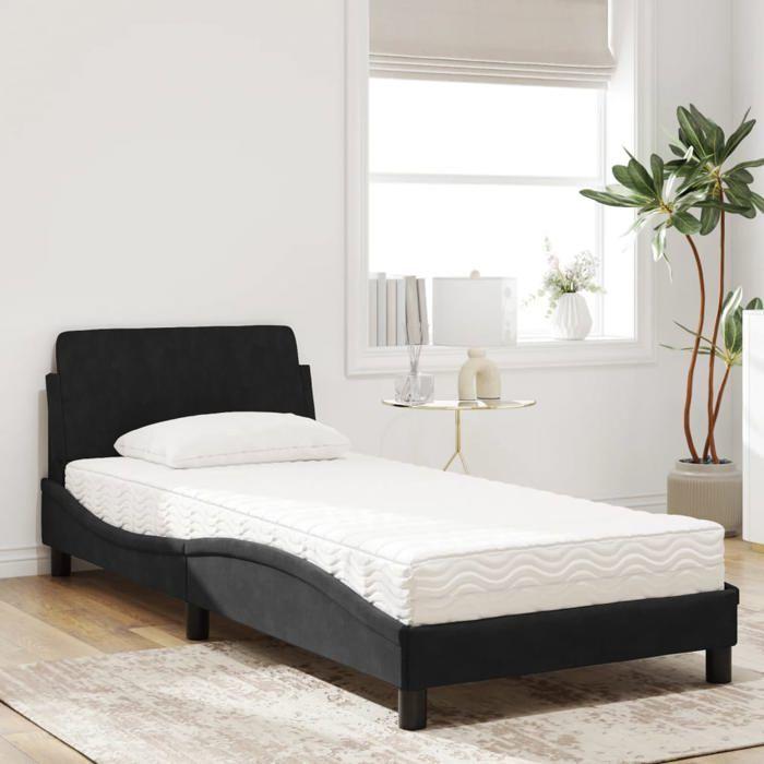 VidaXL Lit avec matelas noir 80x200 cm velours, meuble de chambre, lit simple, cadre de lit incurvé, sommier, lit en velours 3208293