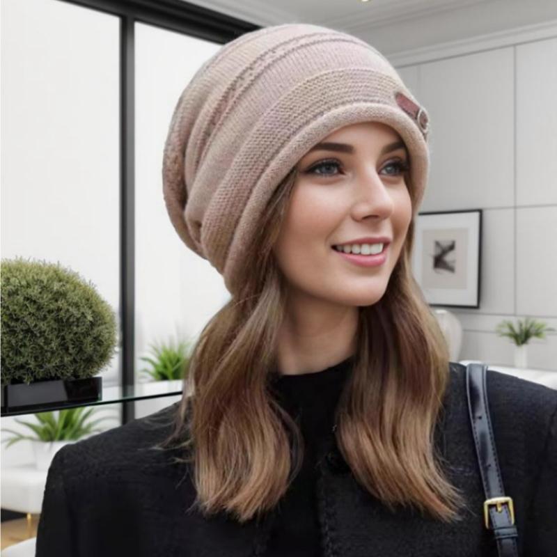 All-Match Large Head Circumference Curled Brim Velvet Hat Autumn And Winter Thickened Knitted Hat Women'S Warm Wool Hat