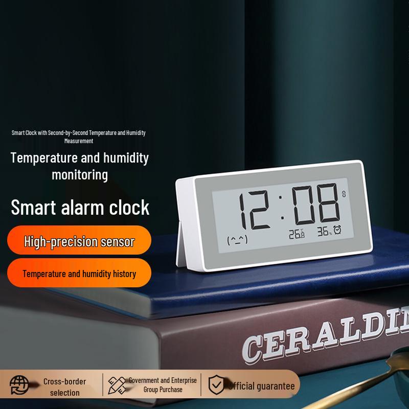 

Smart Clock with Thermometer & Hygrometer – Ink Screen Alarm for Home, Baby Room, Office