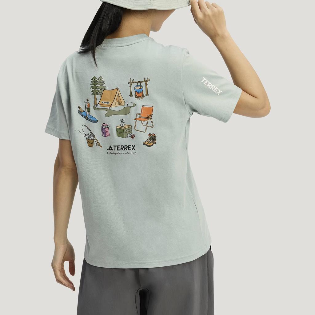 Adidas Terrex T Shirts Women's Wonder Light Gray Green Crew Neck Moderate KE3705