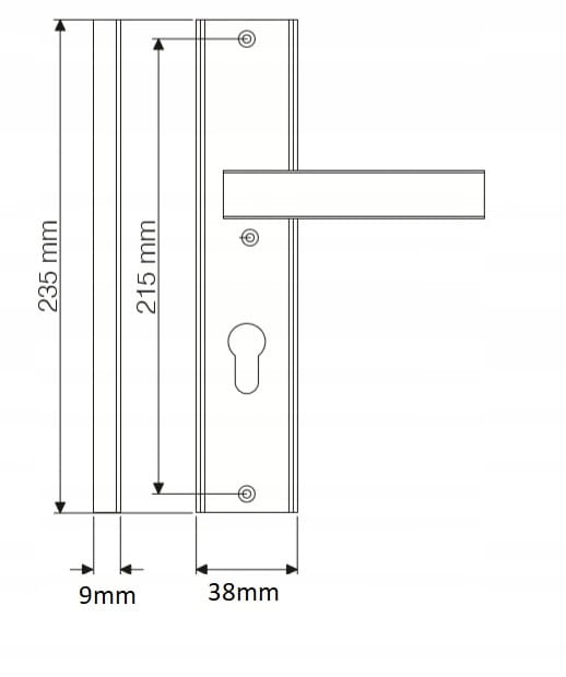 Internal Door Handle, Long Plate for Insert, Brushed Nickel