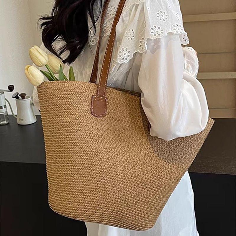 Summer striped shoulder commuter straw bag new large capacity casual fashion women's beach tote bag