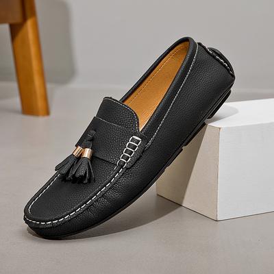 Sapatos casuais de couro bovino de alta qualidade da moda, novos mocassins com borlas, respiráveis, sem cadarço, para homens, versáteis, baixos e confortáveis, sapatos de dirigir