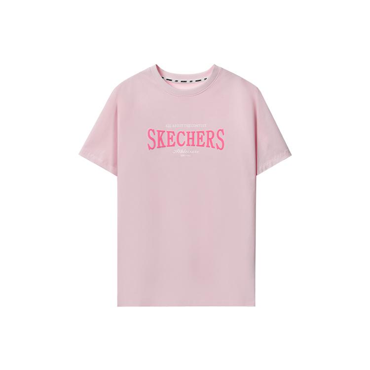 Skechers Sport Alliance Series Printed Versatile Casual Comfortable Short Sleeve T-Shirt Unisex Tops Gray Pink L224U182-01NX XS