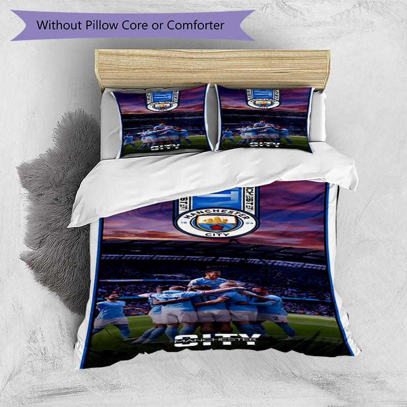3pcs Duvet Cover Set (1*Duvet Cover + 2*Pillowcase, Without Core),Manchester City FC Print Bedding Set, Bedroom Decor, All‑Season, Birthday Gift