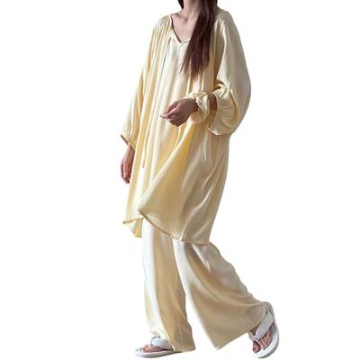TeMibery Lyric Pajamas Long Sleeve Top and Pants Loose Solid Winter Women's - Loungewear, Sleepwear, Nightwear, V-Neck, Set, Comfortable, Fit, Cute,