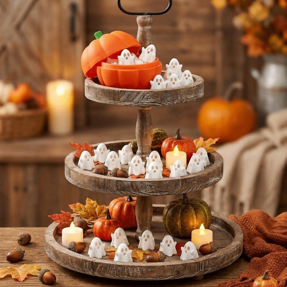 Plastic Pumpkin Ghost Figurines Cute Halloween Desktop Decor Halloween Pumpkin Bucket for Parties