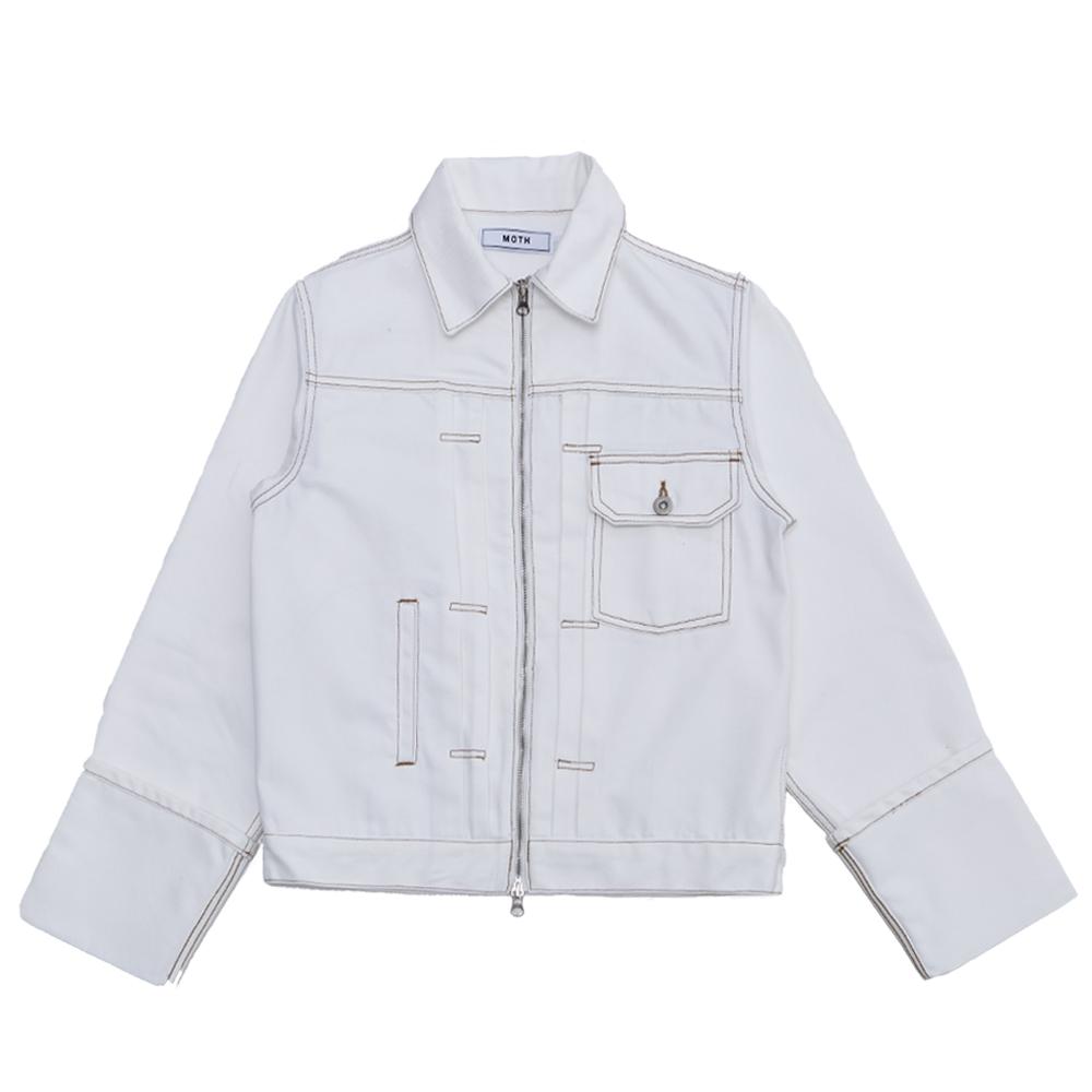 Moth Non-Faded Roll-Up Denim Jacket_White