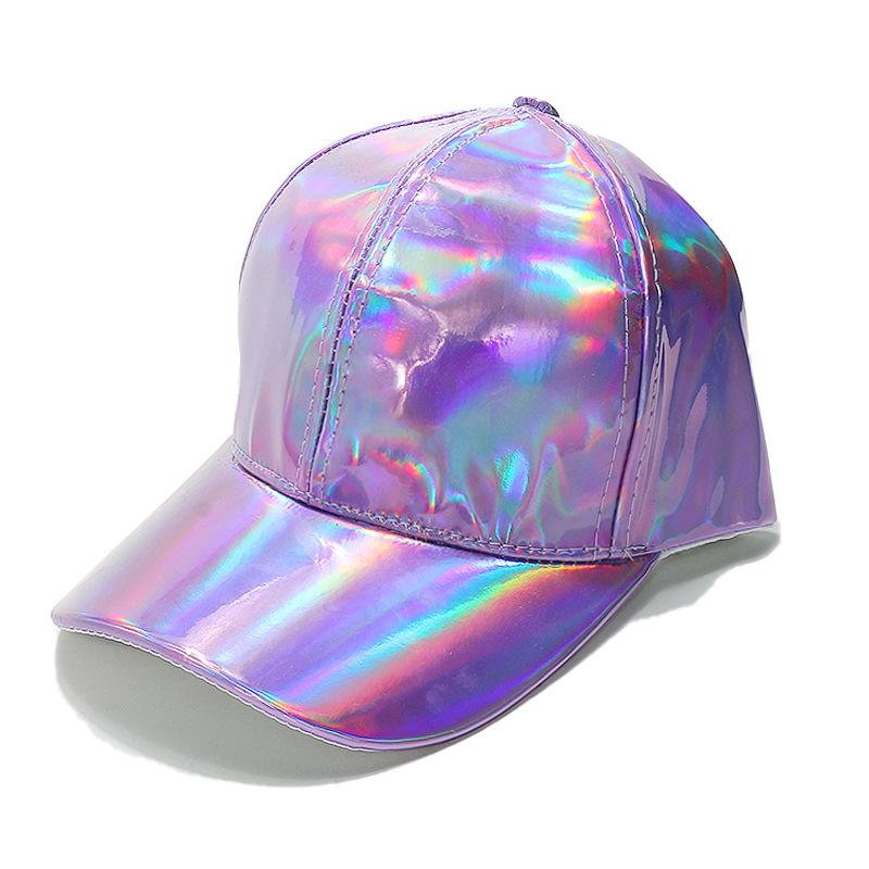 Women's European and American hip hop hats jazz dazzling PU leather peaked caps laser baseball caps