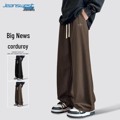 JEANSWEST Men's Loose Fit Fleece-Lined Corduroy Straight Leg Pants