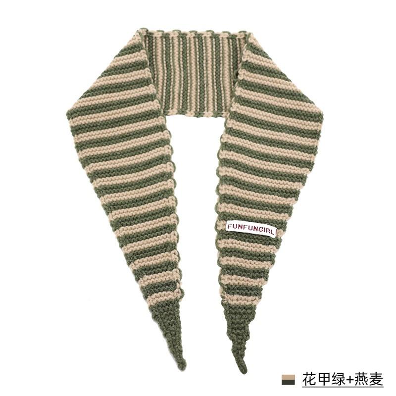 Korean Knitted Wool Blend Striped Triangle Scarf Winter Warm Shawl Women