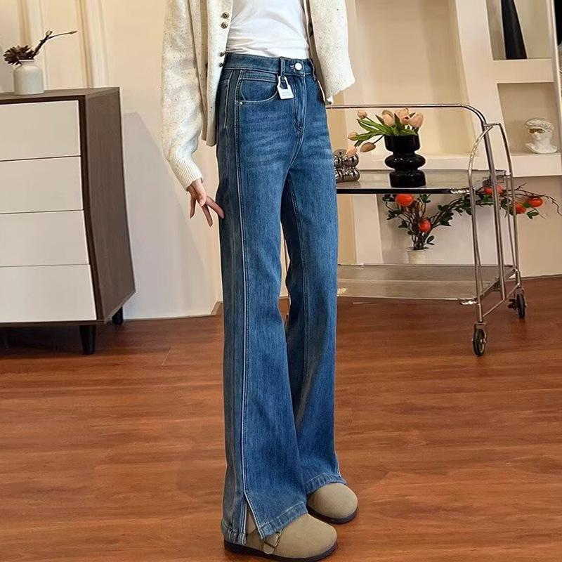 Women's Split Wide Leg Slightly Flared Jeans Spring and Autumn New Elastic Straight Leg Jeans