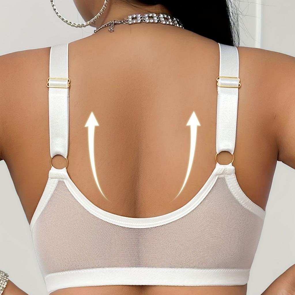Front-clasp Push-up Bra Plus Size Ultra-thin Single-layer Sexy Semi-transparent Seductive Deep V Mesh Revealing Underwear