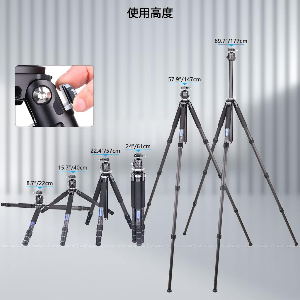 ARTCISE Carbon Fiber 1770mm Maximum 2024 32mm Pipe Carbon Fiber Maximum Load Capacity Lightweight Travel Photography Leg Professional Camera Tripod