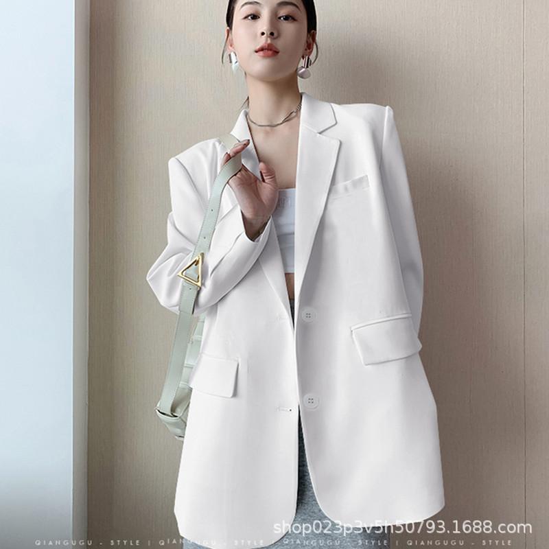 Blazer long à revers pour femme Coupe ajustée Style commuter Manteau Vêtement d'extérieur décontracté pour le bureau