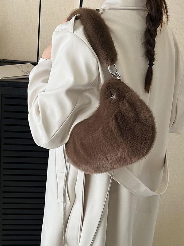 

Women s Chic Plush Crescent Crossbody Bag - Furry, Single Shoulder, Versatile Autumn/Winter Fashion Accessory 28*15*5 cm абрикосовий