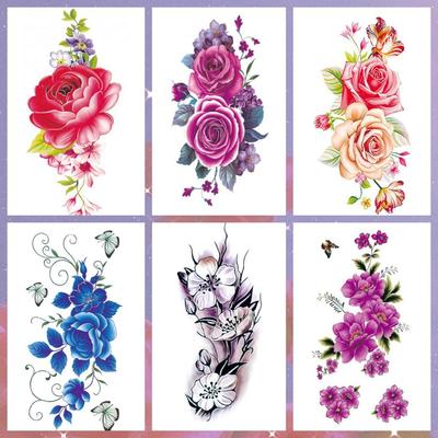 6/1 Sheets Waterproof But Removable Colorful Temporary Tattoo Flower Tattoo