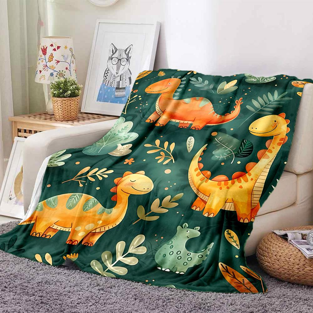 1pc Dino Jungle Lightweight Flannel Blanket, Comfortable and Warm Blanket, for Office and Camping Sofa Bed, Livingroom065