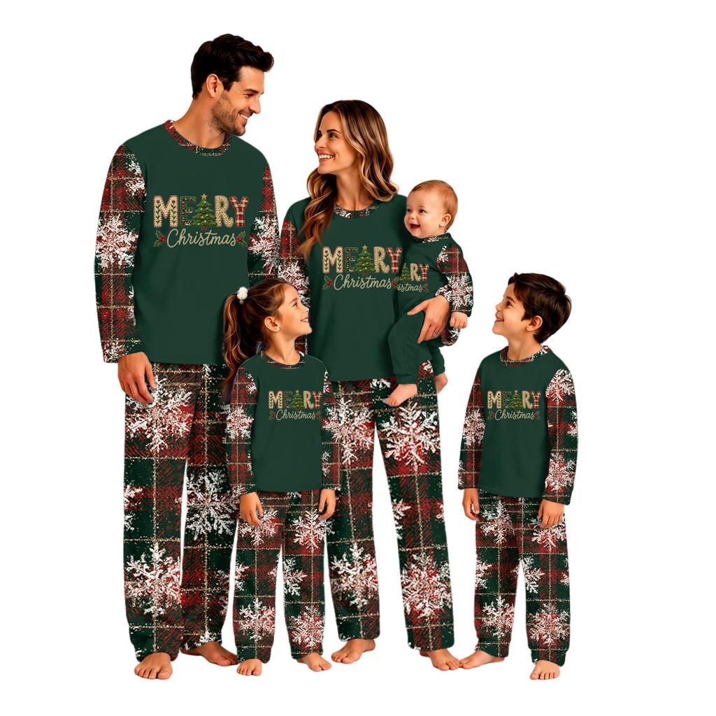 Matching Family Christmas Print Pajamas Set Long Sleeve Top and Pants Loungewear for Adults and Kids