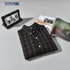 ROMON Men's Japanese Retro Plaid Drop-Shoulder Long-Sleeve Shirt