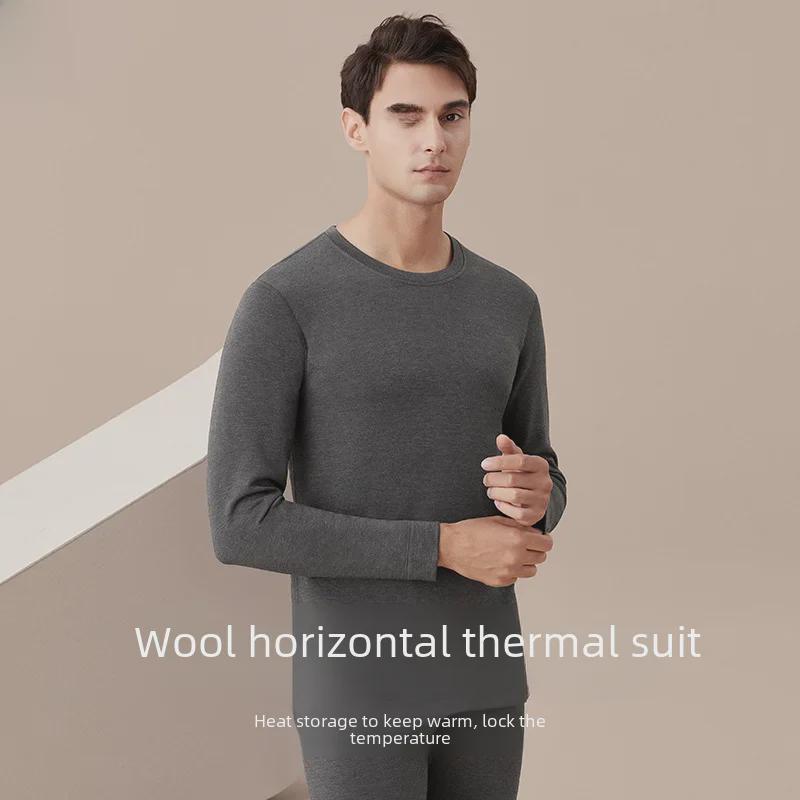 Carsonland Men's Wool Thermal Underwear Set with Mid-Collar and Velvet Lining for Winter