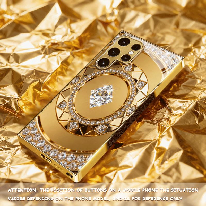 Die neue goldene, luxuriöse Glas-Handyhülle mit Kristallmuster, geeignet für Samsung-Modelle wie S26/S25/S24/S23/S22/S21/S20.