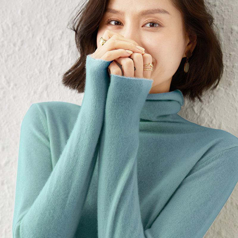 Women's Long Sleeve High Neck Knit Sweater - Loose Autumn/Winter Pullover Top