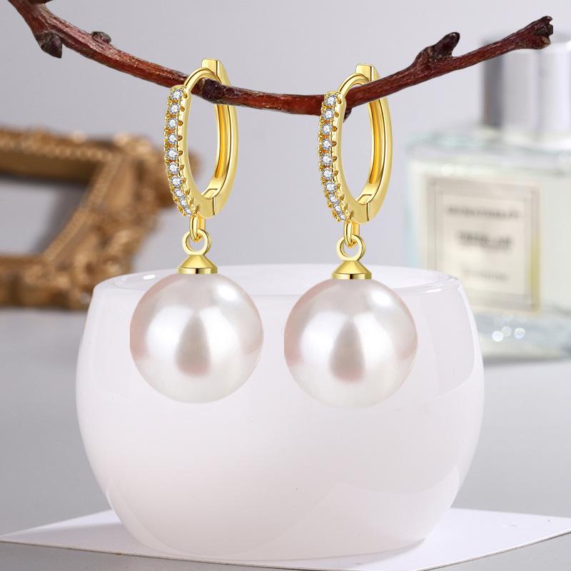 14mm Trendy Snow White Princess Zircon & Pearl Acrylic Ear Cuffs for Women