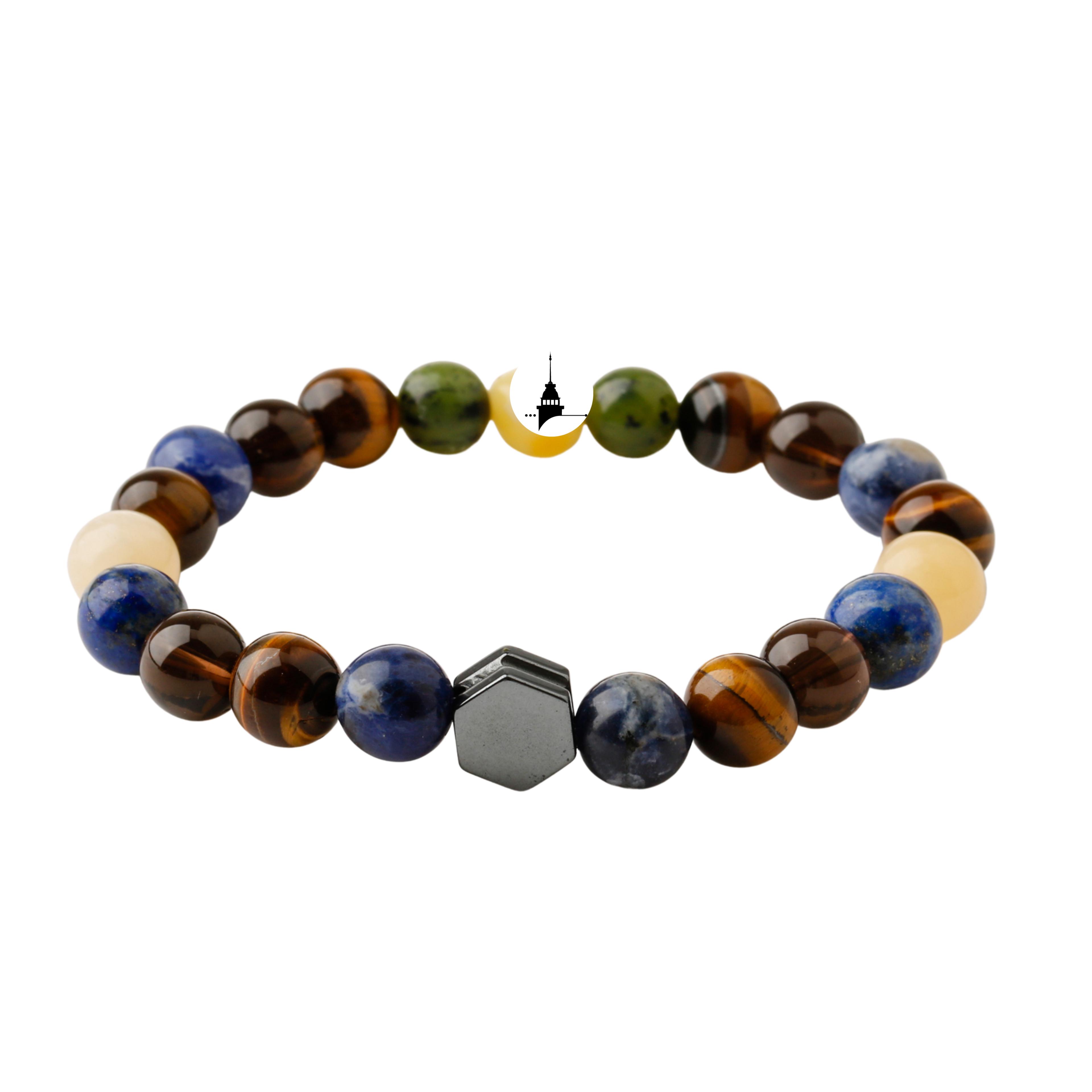 

Дымчатый кварц, кальцит, тигровый глаз, лазип-лазурь, браслет из натурального камня нефрита 16-17 CM