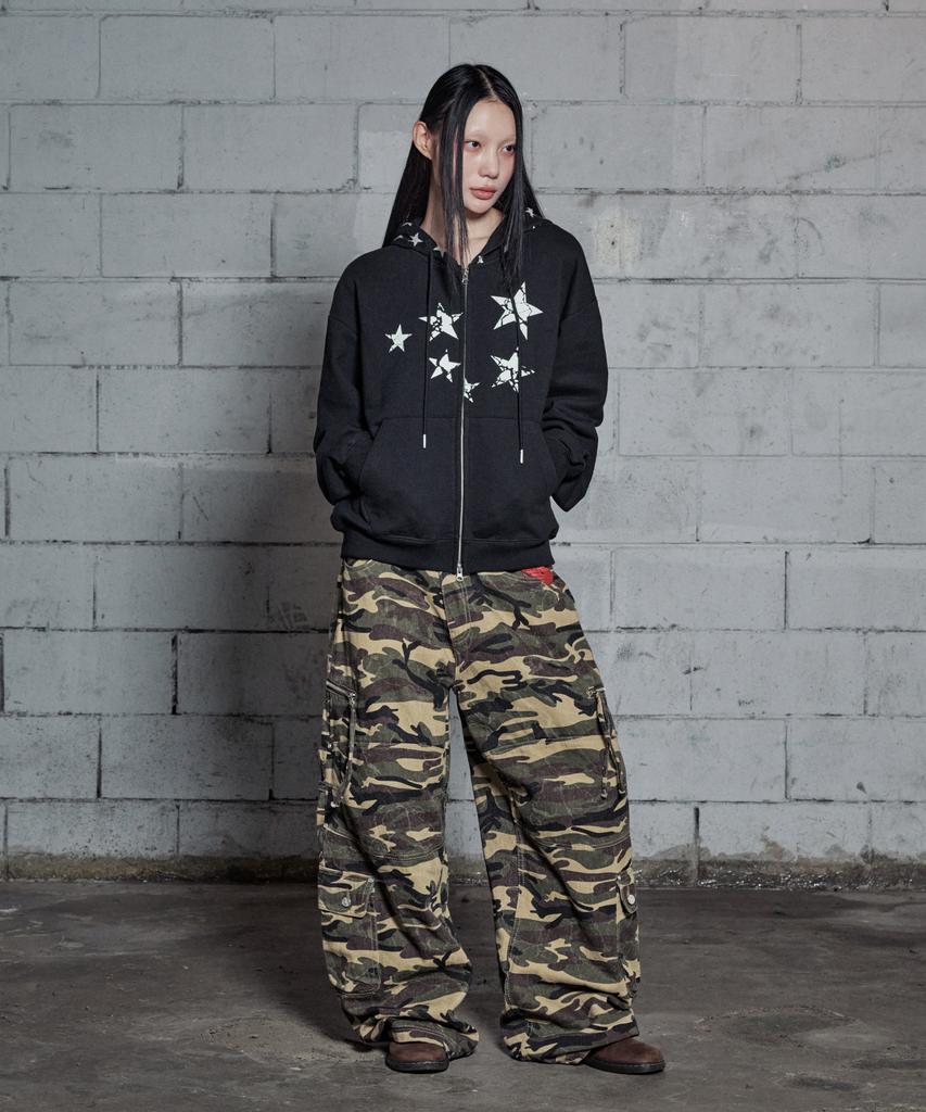 Losers Club Star Graphic Two-Way Zip-Up Hoodie Black