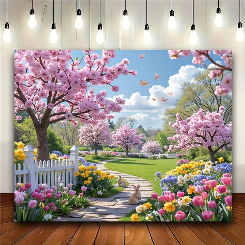 

2D Pastel Spring Garden Backdrop Cloth for Children Easter Birthday Party Photo Booth Background 47.2x31.5inch/120*80cm